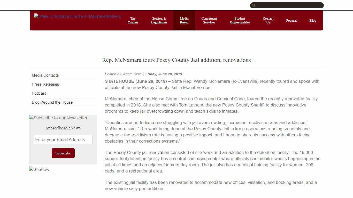 Rep. McNamara tours Posey County Jail addition, renovations State of Indiana House of Representatives